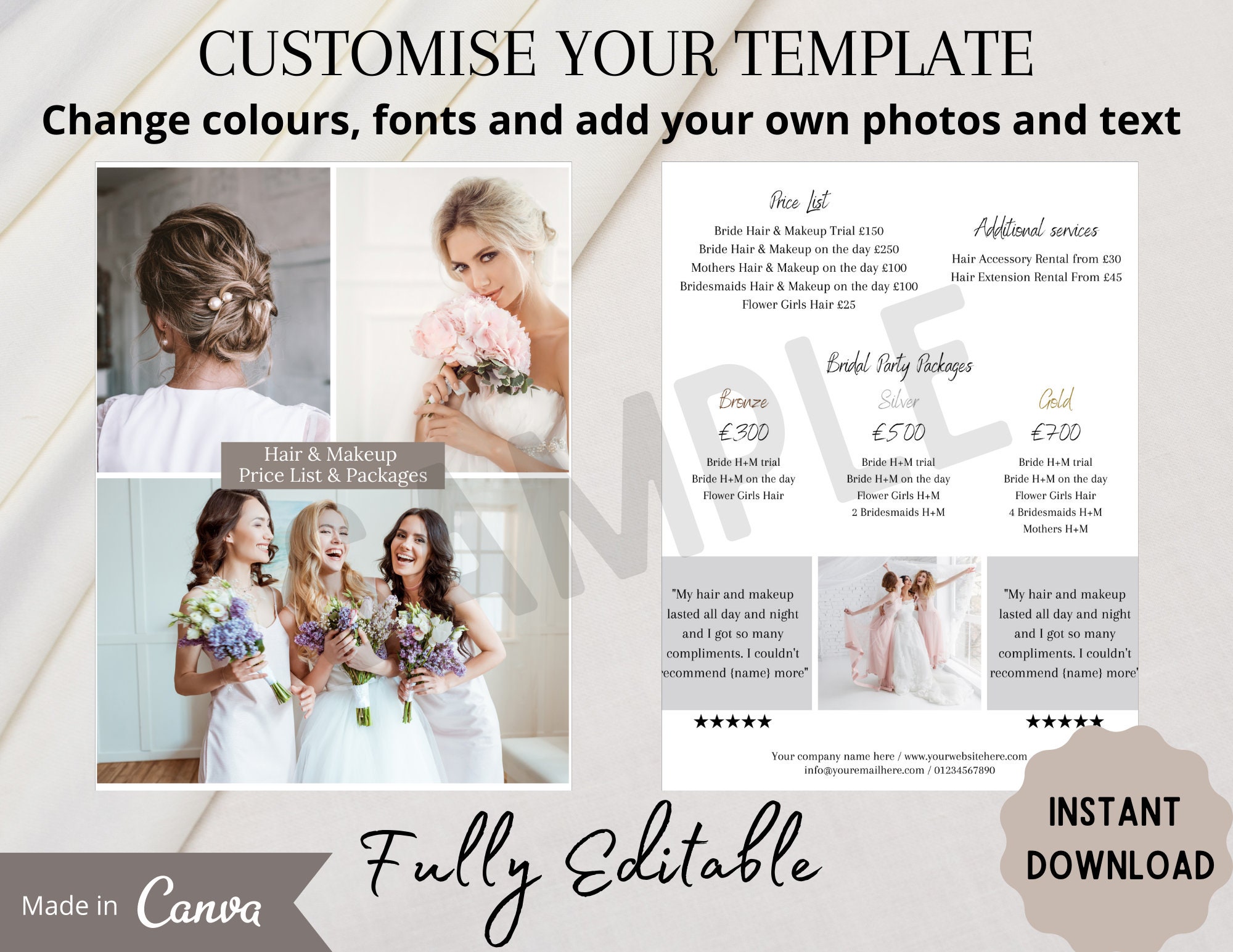 Hair and Makeup Price List Guide Template Hair and Makeup Etsy