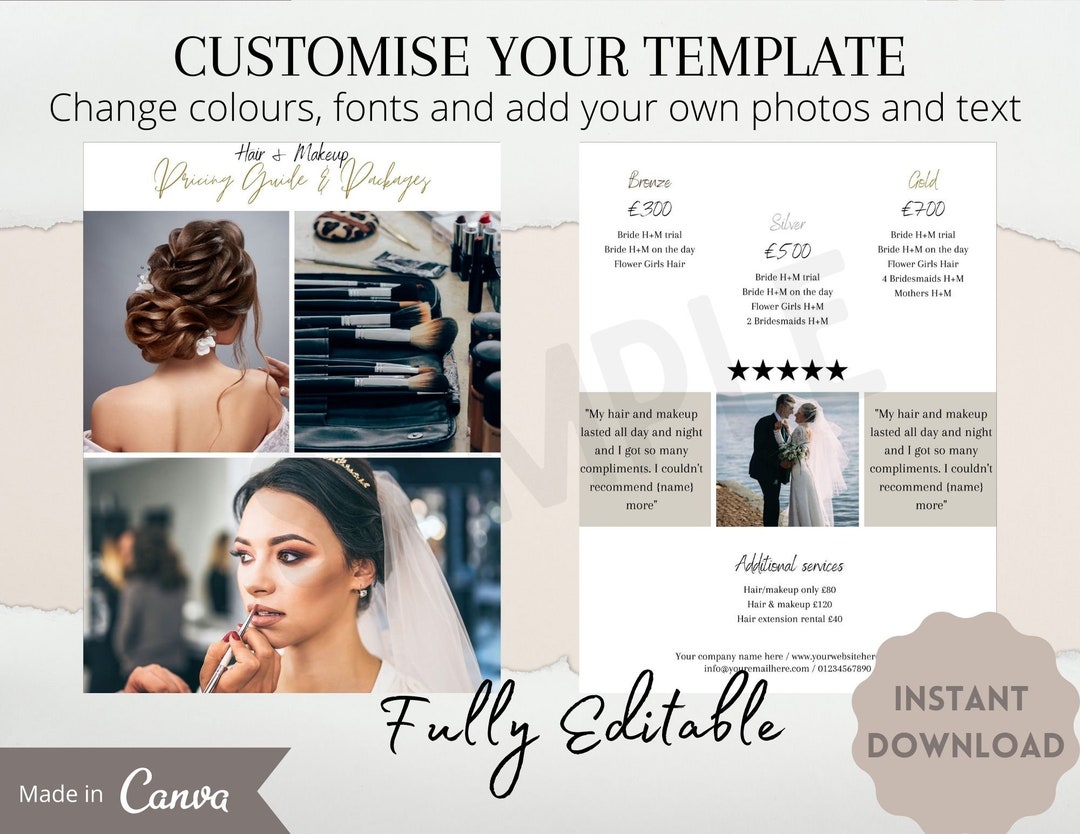 Hair and Makeup Price List Guide Template, Hair and Makeup Artist