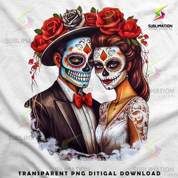 Married Sugar Skull Day of the Dead Wedding Art Mexican shirt Sugar Skull Couple Dia de los Muertos Love Instant Digital Download