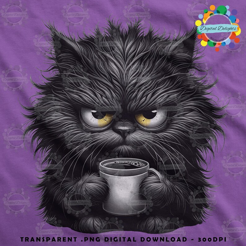 Adorable Grumpy Cat Coffee Moment Sublimation, DTF Printing Digital ...