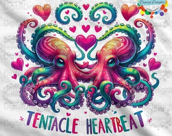 Colorful Valentine Octopus Love - Instant Download