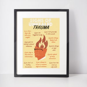 Signs of unhealed trauma, Printable, Poster, Mental Health, Therapy, Counseling, Office Decor, Wall Art
