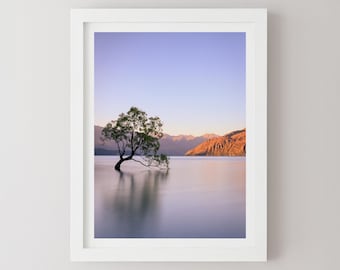 Lámina de árbol de Wanaka: Fotografía de paisaje de Nueva Zelanda, arte mural
