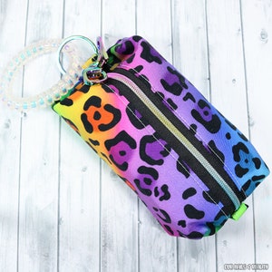 Rainbow Cheetah Boxy Bag Keychain - Handmade Pouch