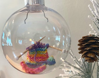 Handmade Knitting Christmas Ornament: Mini Wool Scarf & Needles