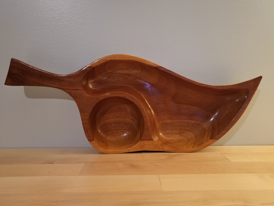Vintage Leaf Shaped Wooden Serving Dish Etsy