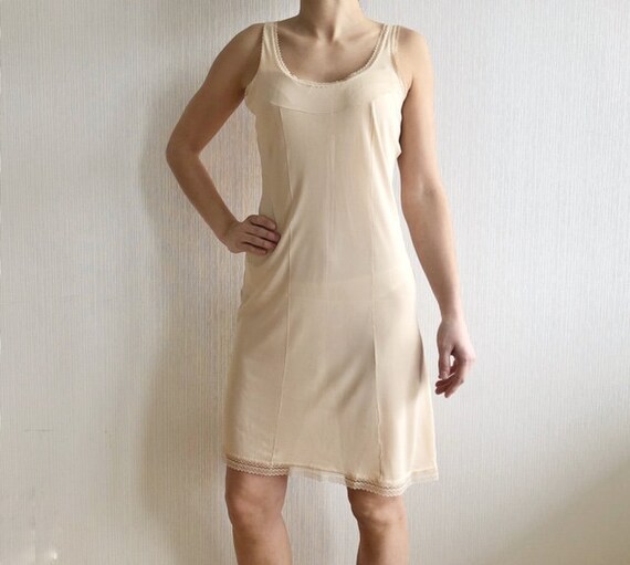 Soviet Era Vintage Beige Lingerie Lace Edge Night