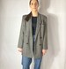 Vintage Blazer Herringbone In Grey Long Jacket Wool Shoulder Pad Oversize Women Blazer Size UK 12 