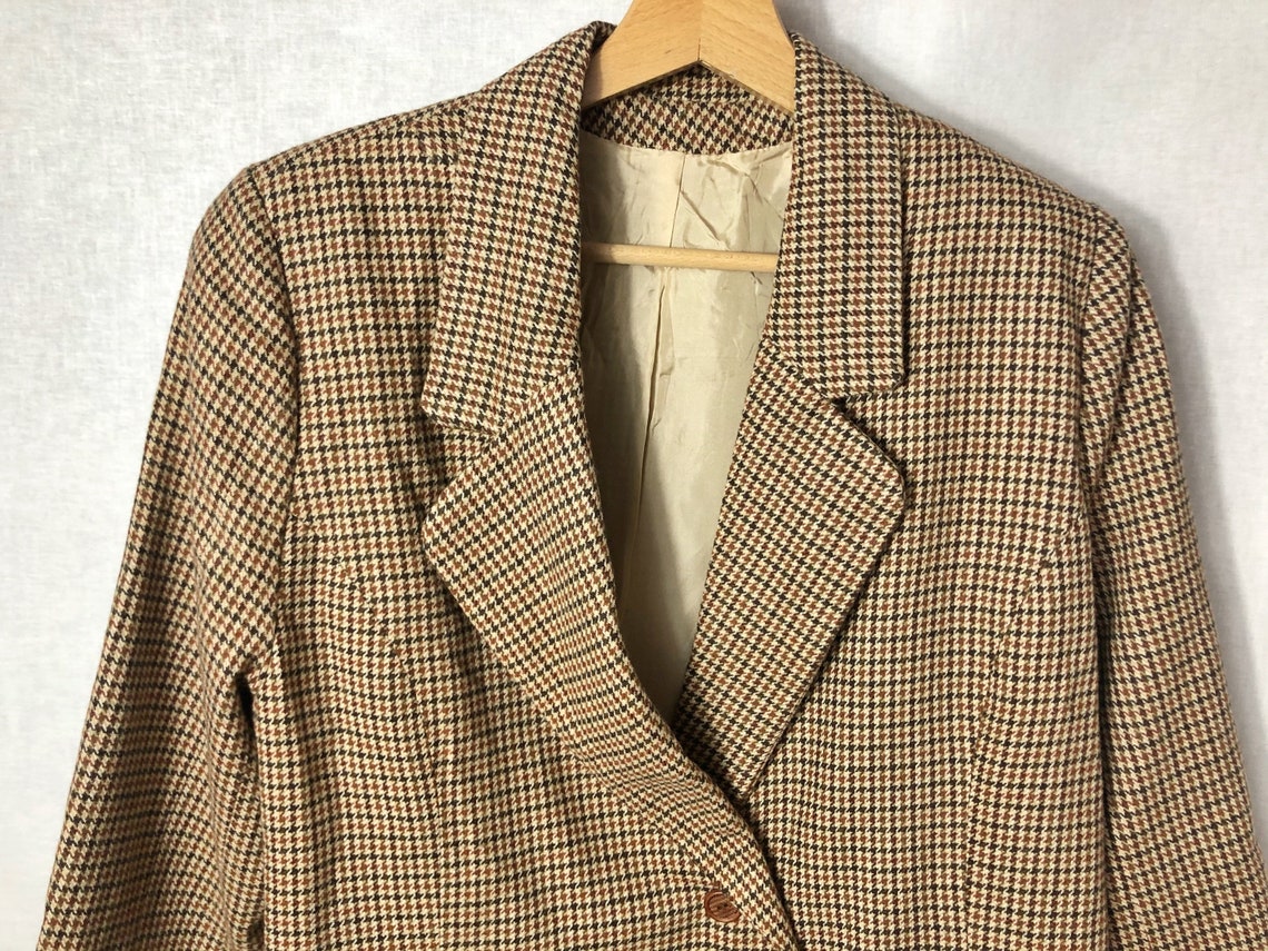 Vintage Brown Blazer In Houndstooth V Neck Jacket Women Size | Etsy