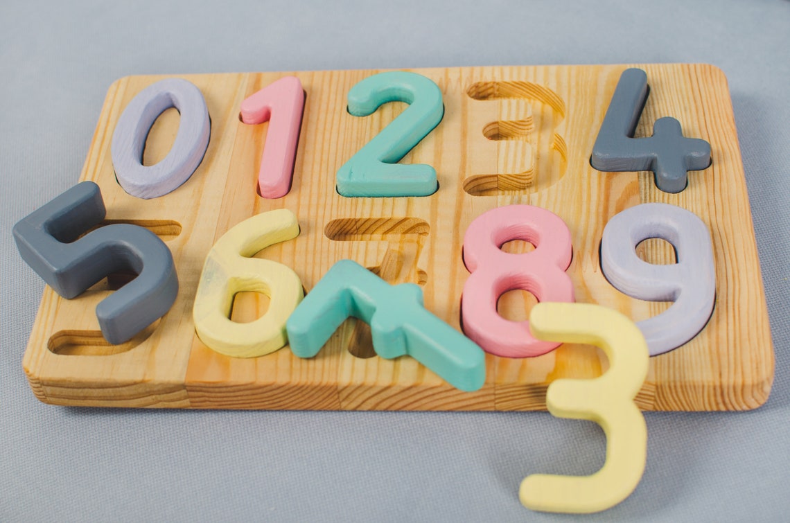 Wooden Puzzle Number 0 9 Homeschool Math Preschool Numbers Etsy