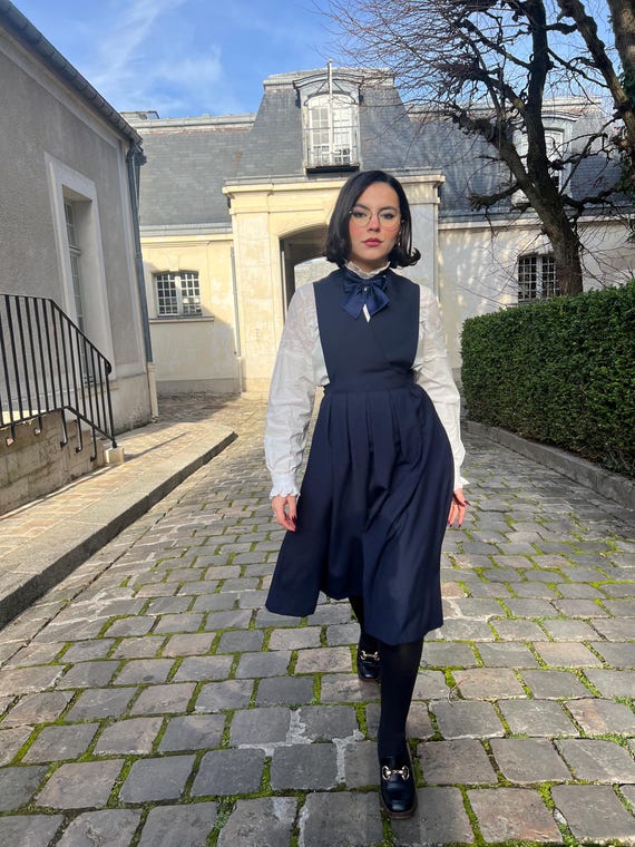 Charlotte Navy Blue Dress, Vintage Inspired, Pinafore Dress, Cotton, Retro Dress 1950s Dress, Button-Down Maxi Dress, Plus Size Charlotte Navy Blue Dress, Vintage Inspired, Pinafore Dress, Cotton, Retro Dress 1950s Dress, Button-Down Maxi Dress, Plus Size