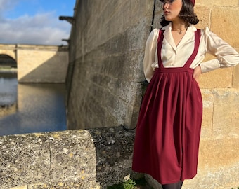 Hilda Bordeaux Skirt, Vintage Style Skirt, Circle Skirt, Midi Skirt, A-Line Skirt, Women's Winter Autumn Skirt, High Waisted Skirt, Retro Skirt