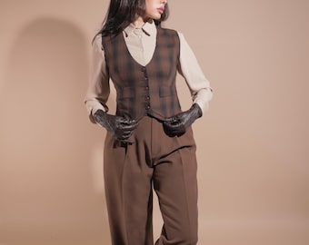 Academia Brown Black Check Vest - Suit Vest - Classic Vintage Look, Dandy