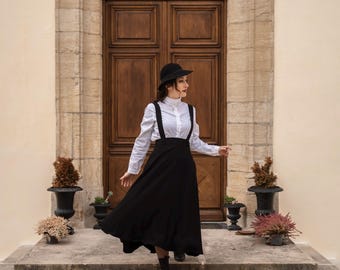 Black Academia Skirt, Vintage Style Skirt, Circle Skirt, Midi Skirt, A-Line Skirt, Women's Winter Autumn Skirt, High Waisted Skirt, Retro Skirt