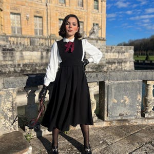 Charlotte Black Dress, Vintage Inspired, Pinafore Dress, Cotton, Retro Dress 1950s Dress, Long Buttoned Dress, Plus Size