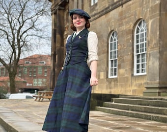 Green Tartan Academia Skirt, Vintage Style Skirt, Circle Skirt, Midi Skirt, A-Line Skirt, Women's Winter Autumn Skirt, High Waisted Skirt, Retro Skirt