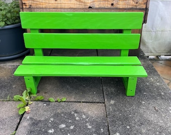 Banco de jardín, banco infantil, decoración, madera recuperada, sostenible, madera, rústico