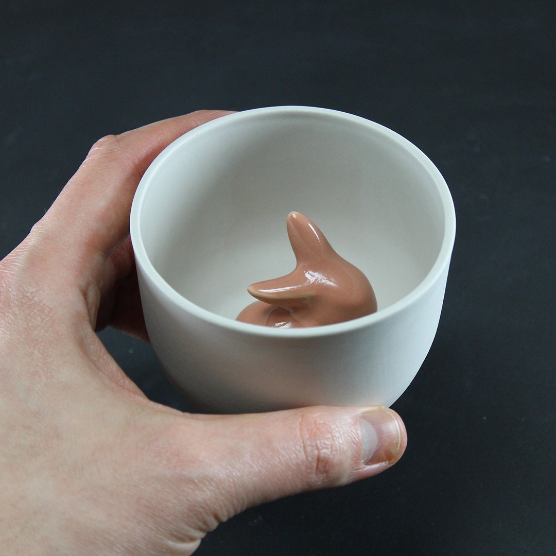 CREATURE CUPS Rabbit Ceramic Cup Blush Pink with Hidden Bunny Inside