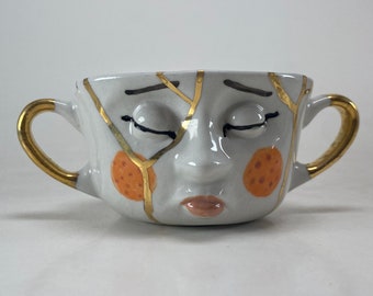 陰陽の日本製陶器金継ぎ酒器セット - 黒と白に金継ぎ - 金継ぎホーム