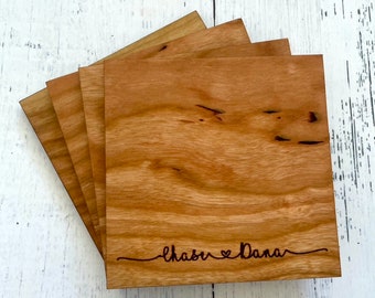 Custom wood coasters set of 4, personalized coaster set, wooden coasters or wooden coaster set. Wedding gift for friends with first names