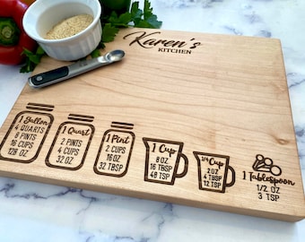 Conversion Chart Cutting Board, Custom Kitchen Decor Housewarming Gift, Personalized Wood Anniversary Gift, Engraved Butcher Block Board