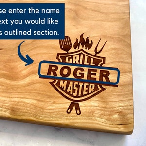 Grill master wooden chopping board, personalized BBQ cutting board with last name. BBQ gifts, meat carving station, step dad gift image 2