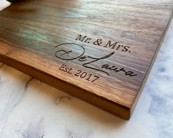 Custom Engraved Couples Cutting Board, Personalize Wood Chopping Block, Rustic Wedding, Baker, Housewarming, Anniversary or Cooking Gift,