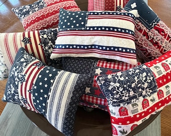 Patriotic Mini Fabric Pillow, Farmhouse Tiered Tray Decor, Americana Accent