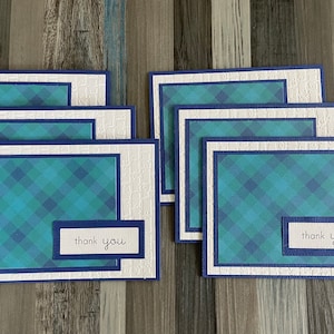 Rustic Buffalo Plaid Thank You Cards With Envelopes, Green & Blue ...