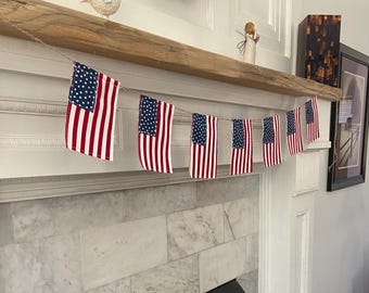 Farmhouse American Flag Bunting, Patriotic Home Decor, Handmade