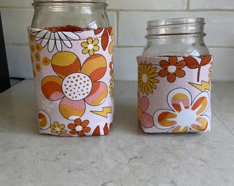 Retro Floral Jar Cozy, Insulated Cotton Drink Sleeve (Pint, Quart)