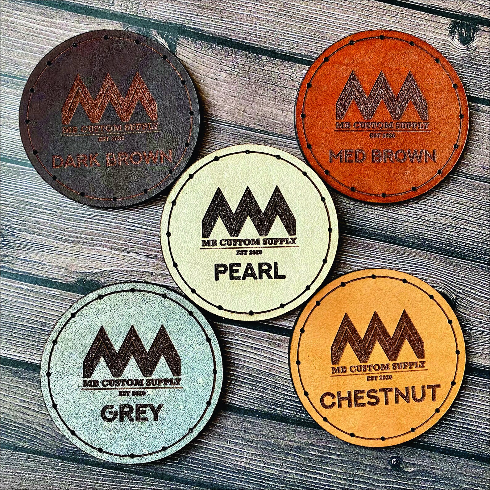 Custom Leather Patches 2 round. We can laser engrave Etsy