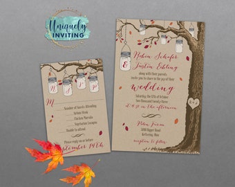 Autumn Mason Jars in Tree Invitations