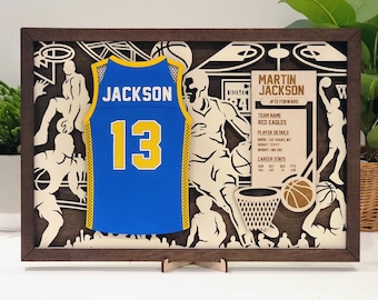 Personalized Male or Female Basketball Player Jersey Sign/Wall Art with Optional Stats and Photo Holder