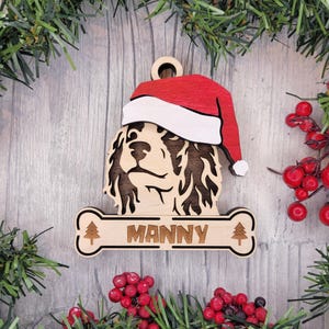 Personalized English Springer Spaniel Santa Dog Ornament