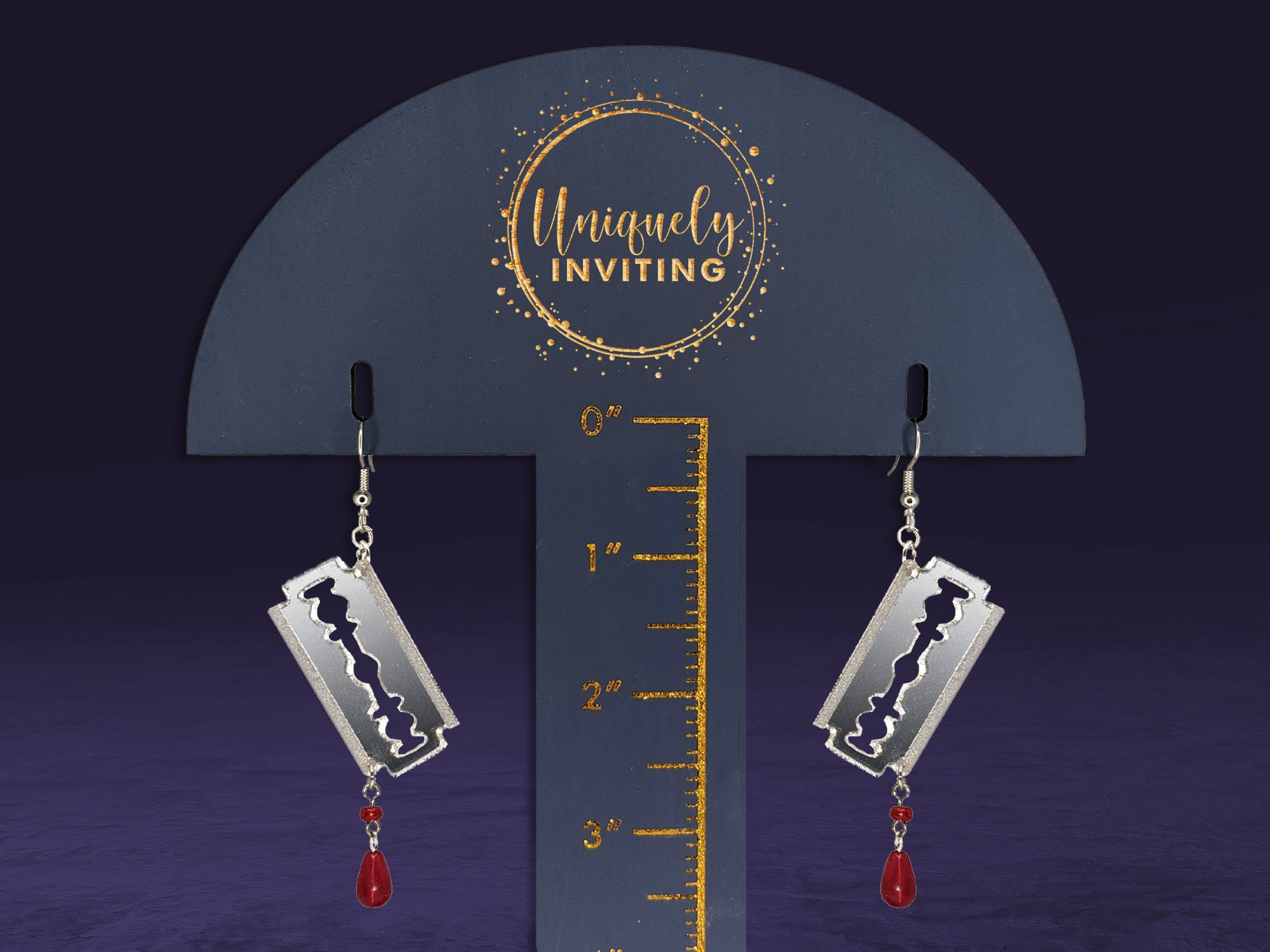 Bloodied Razorblade Finished Acrylic Bloody Razor Blade Earrings - Custom Laser-cut Jewelry ...