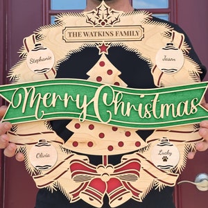 Finished Personalized Laser Cut Christmas Wreath in 2 Sizes and 2 Styles