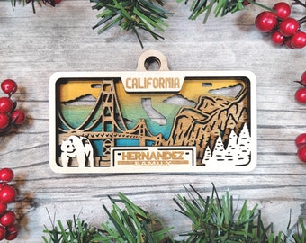 Personalized California Ornament - State License Plate Christmas Ornament Collection