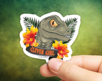 Velociraptor Clever Girl Sticker in Gloss or Holographic | Die-Cut, Waterproof, Laminated Vinyl