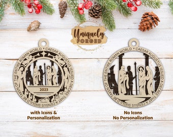 Personalized Nativity Ornament #1: Mary and Joseph Arrive for the Census - Christmas Story Ornament Collection