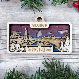 Personalized Maine Ornament - State License Plate Christmas Ornament Collection