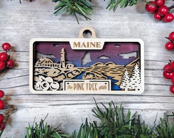 Personalized Maine Ornament - State License Plate Christmas Ornament Collection