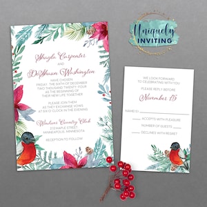 Poinsettia and Pine Invitations