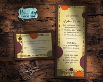 Frank Lloyd Wright-Inspired Craftsman Stained Glass 2 Invitations