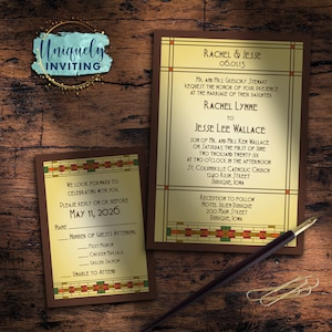 Frank Lloyd Wright-Inspired Craftsman Stained Glass Invitations