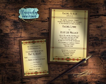 Frank Lloyd Wright-Inspired Craftsman Stained Glass Invitations