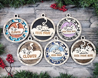 Ornamento Personalizado com 1, 2 ou 3 Gatos - Coleção de Ornamentos de Gatos Fofos