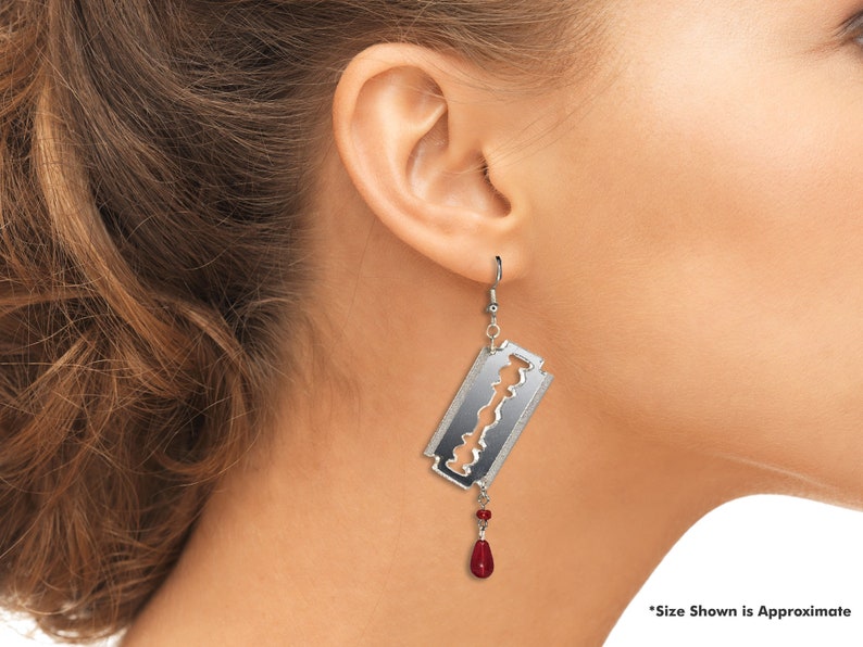 Bloodied Razorblade Finished Acrylic Bloody Razor Blade Earrings - Custom Laser-cut Jewelry ...