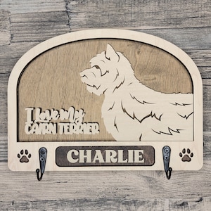 Finished Personalized Cairn Terrier Dog Leash/Key Holder Wall Sign with 2 or 3 Hooks