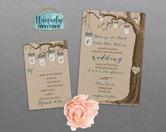 Spring Mason Jars in Tree Invitations